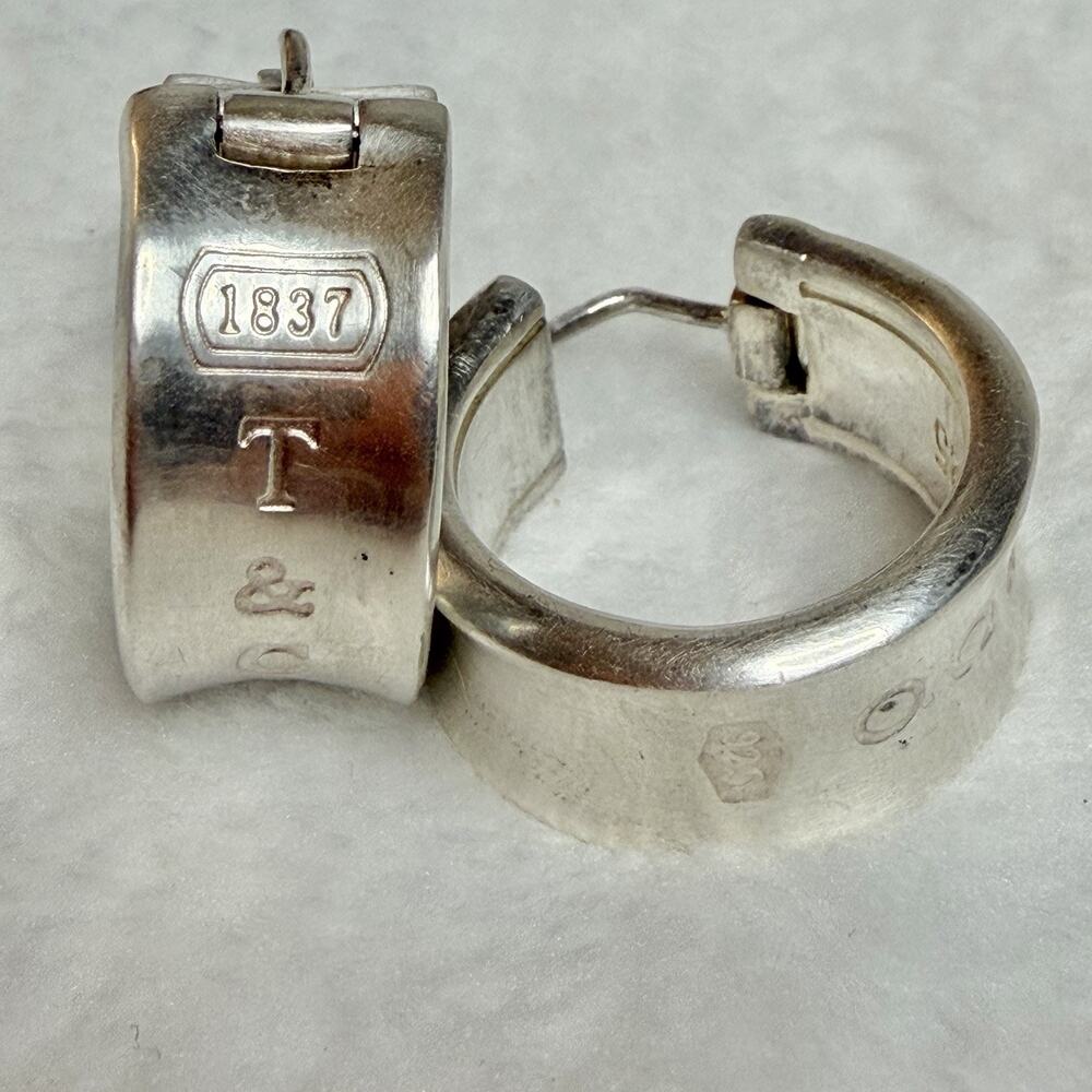 Tiffany & Co. 1837 Sterling Silver 925 Hoop Earrings Hinged Huggie Chunky 18mm